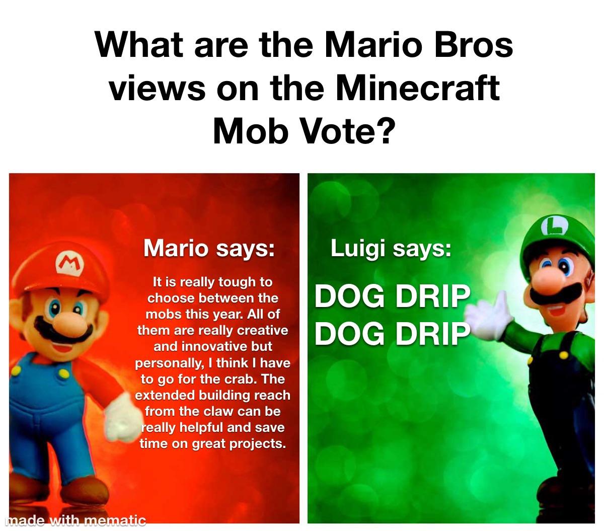Minecraft Memes - Take a wild guess on who I’m voting for (Hint: Dog drip)
