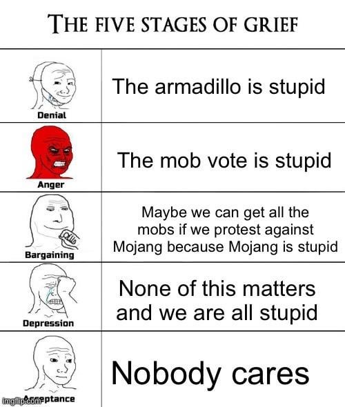 Minecraft Memes - The stages of mob vote 2023 grief
