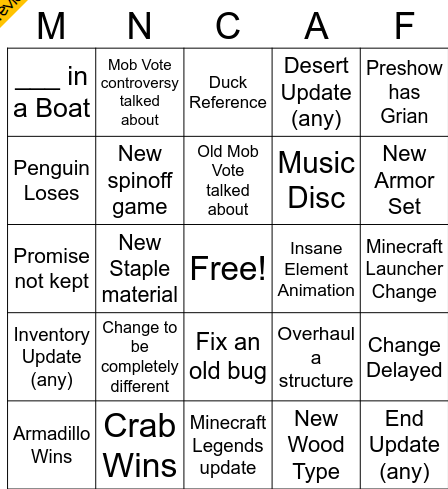 Minecraft Memes - made a bingo card for live