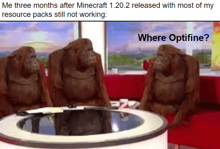 Minecraft Memes - "Optifine always lags behind Minecraft updates"