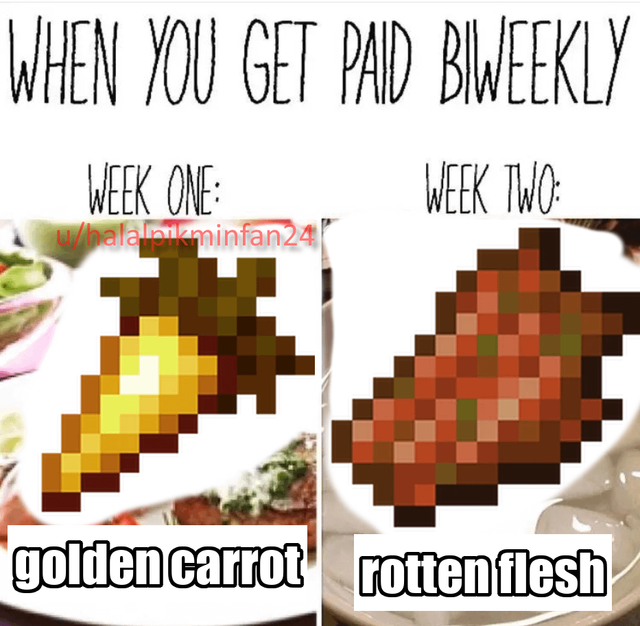 Minecraft Memes - "Me when that biweekly paycheck hits"