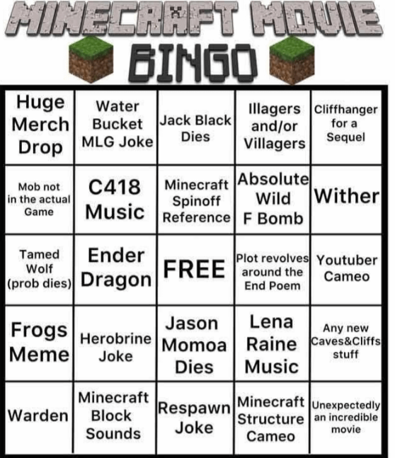 Minecraft Memes - "Lost Minecraft movie bingo, RIP original post"