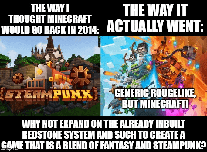 Minecraft Memes - "Evolution of Minecraft? More like Generic Rouge-like!"